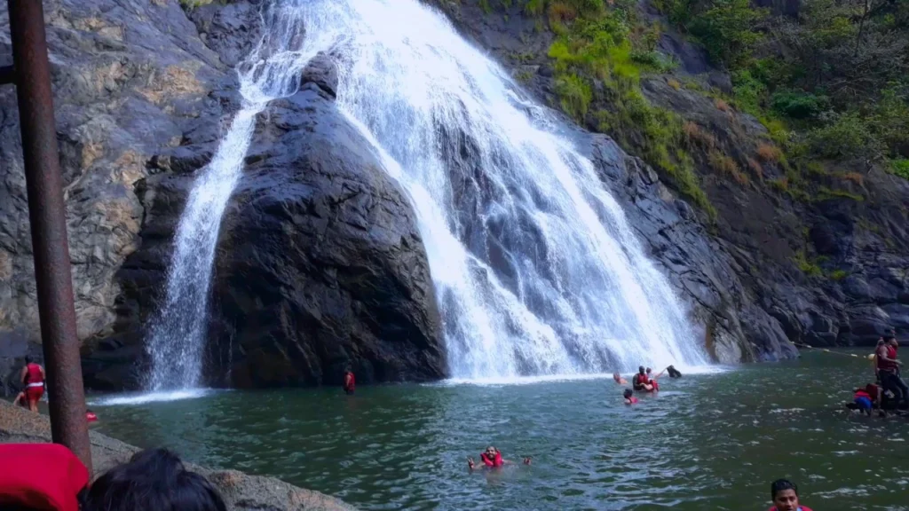 base of dudhsagar waterfall in goa