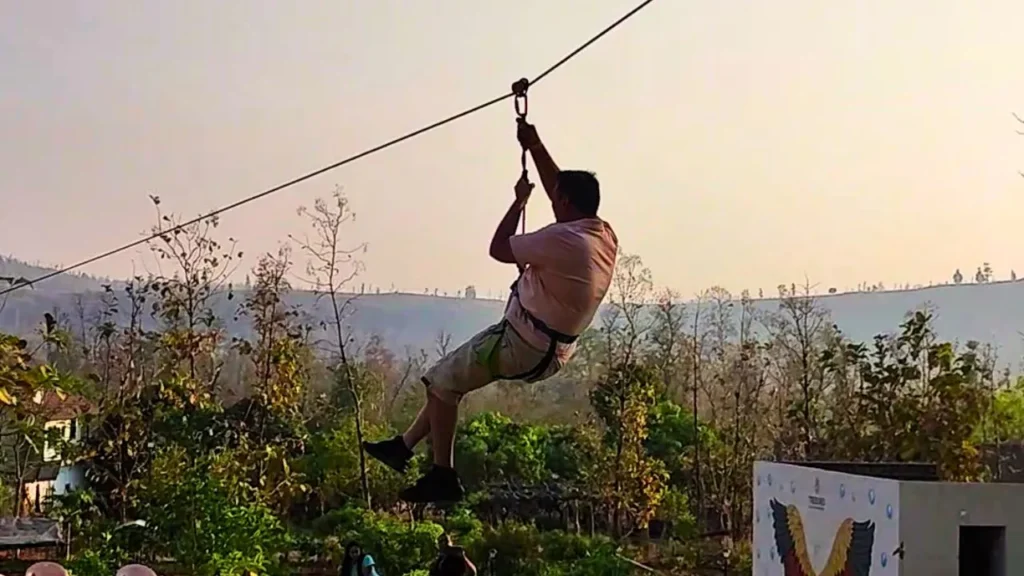 zipline adventure activity at treebones resort saputara